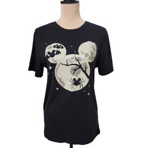 Disney Size S Black T Shirt w/Spooky Mickey Head Glow-in-the-Dark Vinyl Graphic